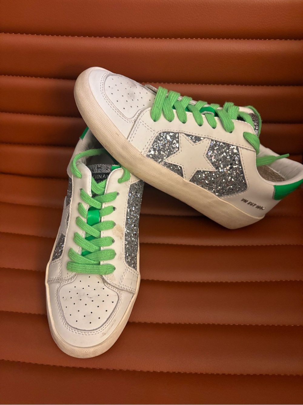 Vintage Havana Women Sneakers 💚 Silver Glitter -Star and Lime Green Lace- size 6